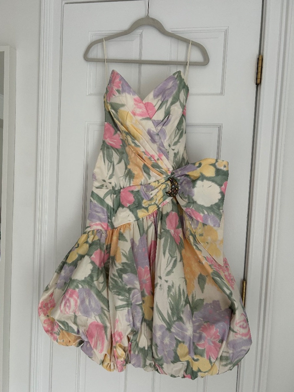 VINTAGE 1986 XS MIGNON Pastel Floral Strapless Bubble Hem Dress